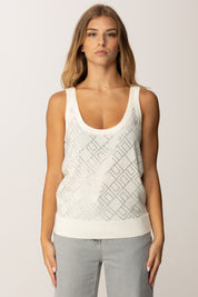 Elisabetta Franchi Canotta In Lana Rasata con Cristalli TK59B56E2 MILK/SILVER