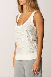 Elisabetta Franchi Canotta In Lana Rasata con Cristalli TK59B56E2 MILK/SILVER