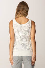 Elisabetta Franchi Canotta In Lana Rasata con Cristalli TK59B56E2 MILK/SILVER