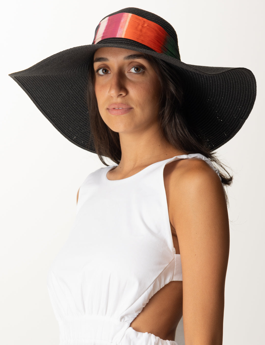 Khloefemme Cappello in paglia con nastro colorato YM0761 BLACK