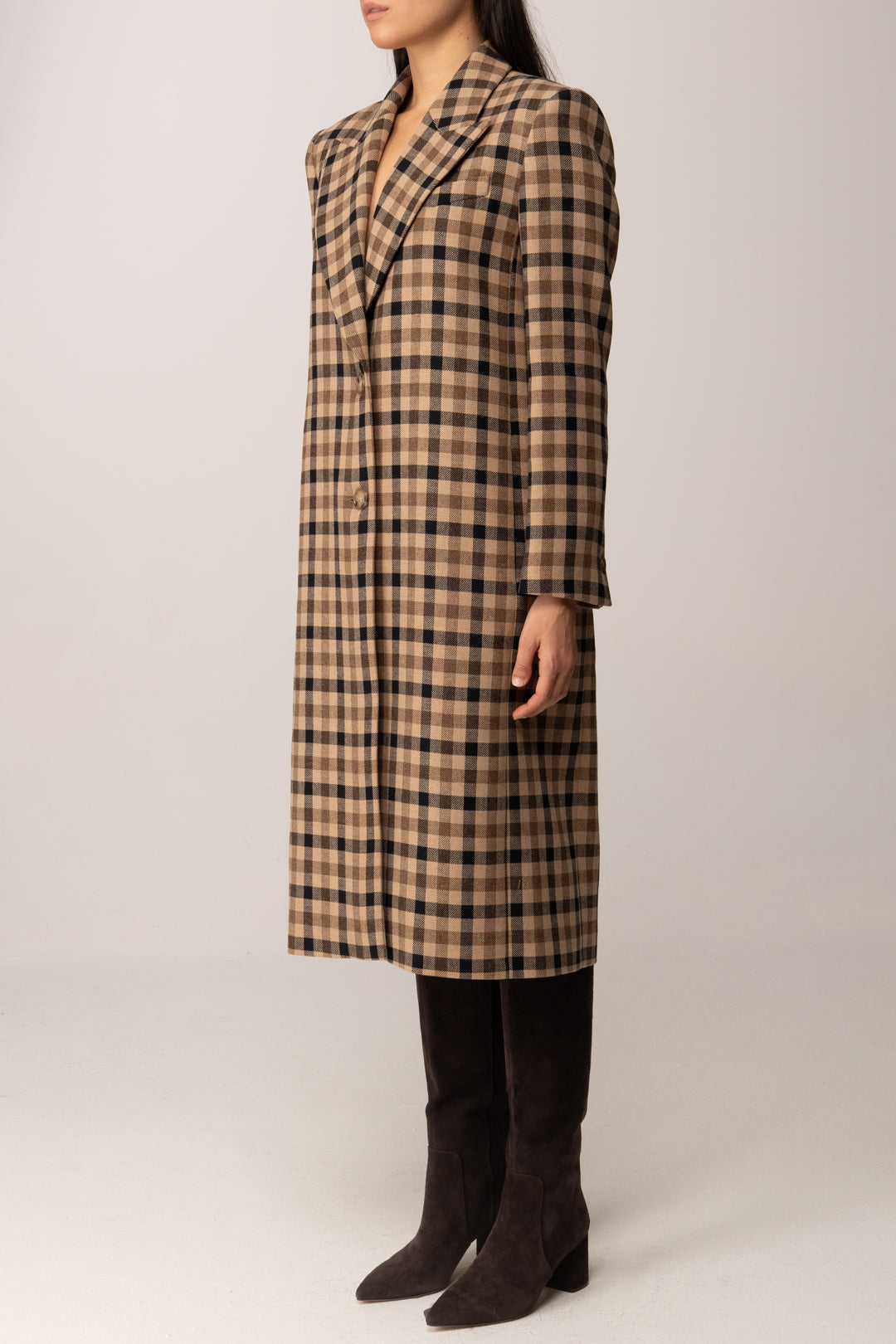 Twin-set Cappotto In Misto Lana Fantasia Check 252TT2430 CHECK CAMMELLO/NERO