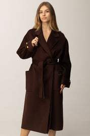 Elisabetta Franchi Cappotto In Panno Misto Lana con Cintura COFFEE CP68D56E2
