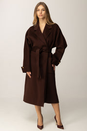 Elisabetta Franchi Cappotto In Panno Misto Lana con Cintura COFFEE CP68D56E2