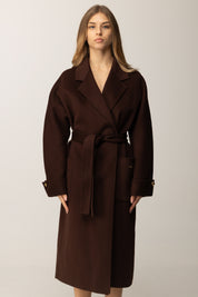 Elisabetta Franchi Cappotto In Panno Misto Lana con Cintura COFFEE CP68D56E2
