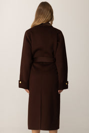 Elisabetta Franchi Cappotto In Panno Misto Lana con Cintura COFFEE CP68D56E2