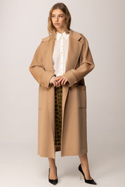 Elisabetta Franchi Cappotto In Panno Misto Lana con Cintura CP68D56E2 HONEY