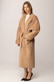 Elisabetta Franchi Cappotto In Panno Misto Lana con Cintura CP68D56E2 HONEY