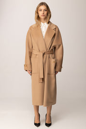 Elisabetta Franchi Cappotto In Panno Misto Lana con Cintura CP68D56E2 HONEY