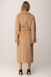 Elisabetta Franchi Cappotto In Panno Misto Lana con Cintura CP68D56E2 HONEY