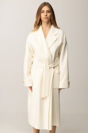Elisabetta Franchi Cappotto In Panno Misto Lana con Cintura MILK cp68d56e2