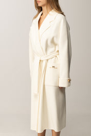 Elisabetta Franchi Cappotto In Panno Misto Lana con Cintura MILK cp68d56e2