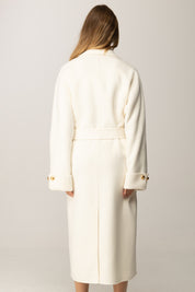 Elisabetta Franchi Cappotto In Panno Misto Lana con Cintura MILK cp68d56e2