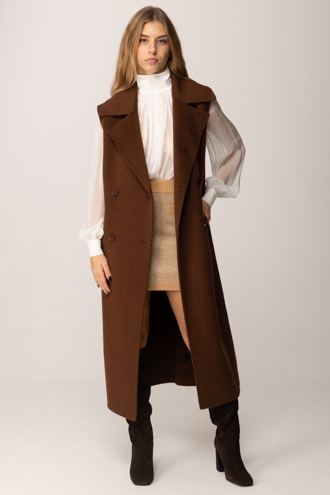 Patrizia Pepe Cappotto Lungo Doppiopetto Smanicato 8O0189 A610 EARTH BROWN