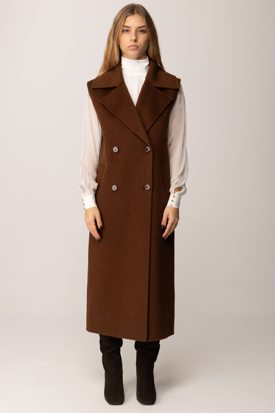 Patrizia Pepe Cappotto Lungo Doppiopetto Smanicato 8O0189 A610 EARTH BROWN
