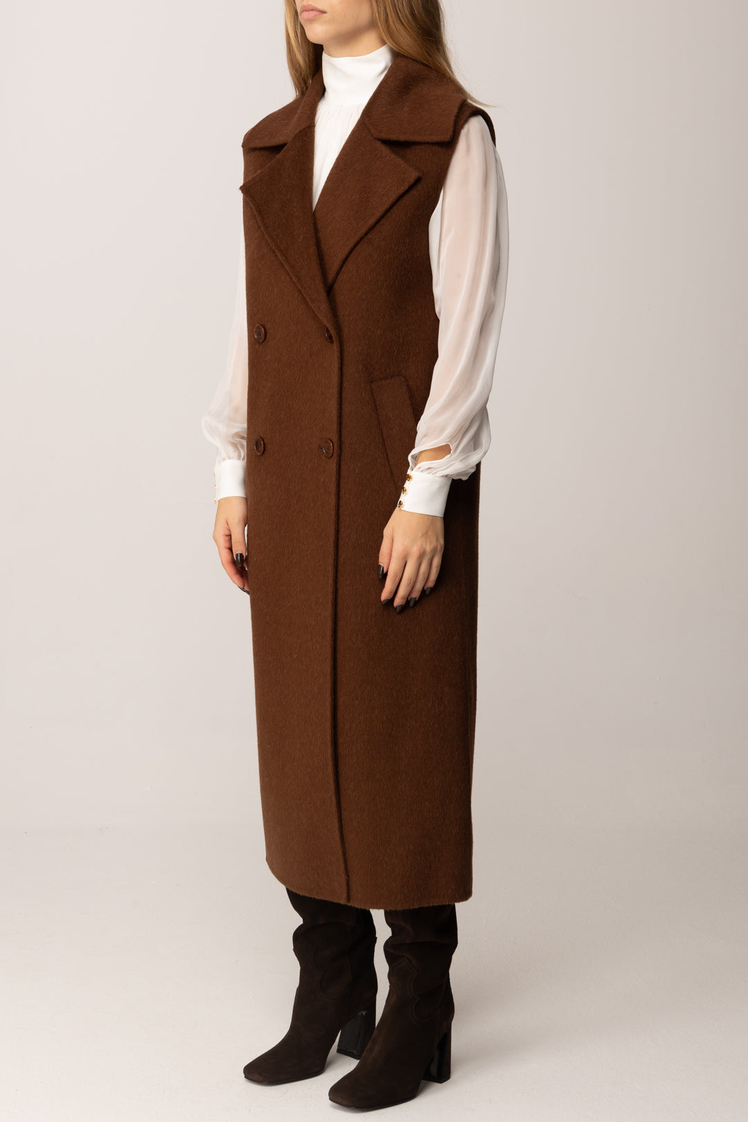 Patrizia Pepe Cappotto Lungo Doppiopetto Smanicato 8O0189 A610 EARTH BROWN