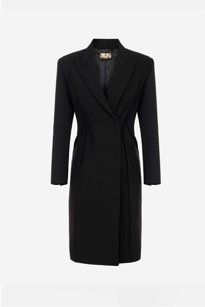Elisabetta Franchi Cappotto Lungo In Doppio Crêpe con Tagli Sartoriali CP00466E2 NERO