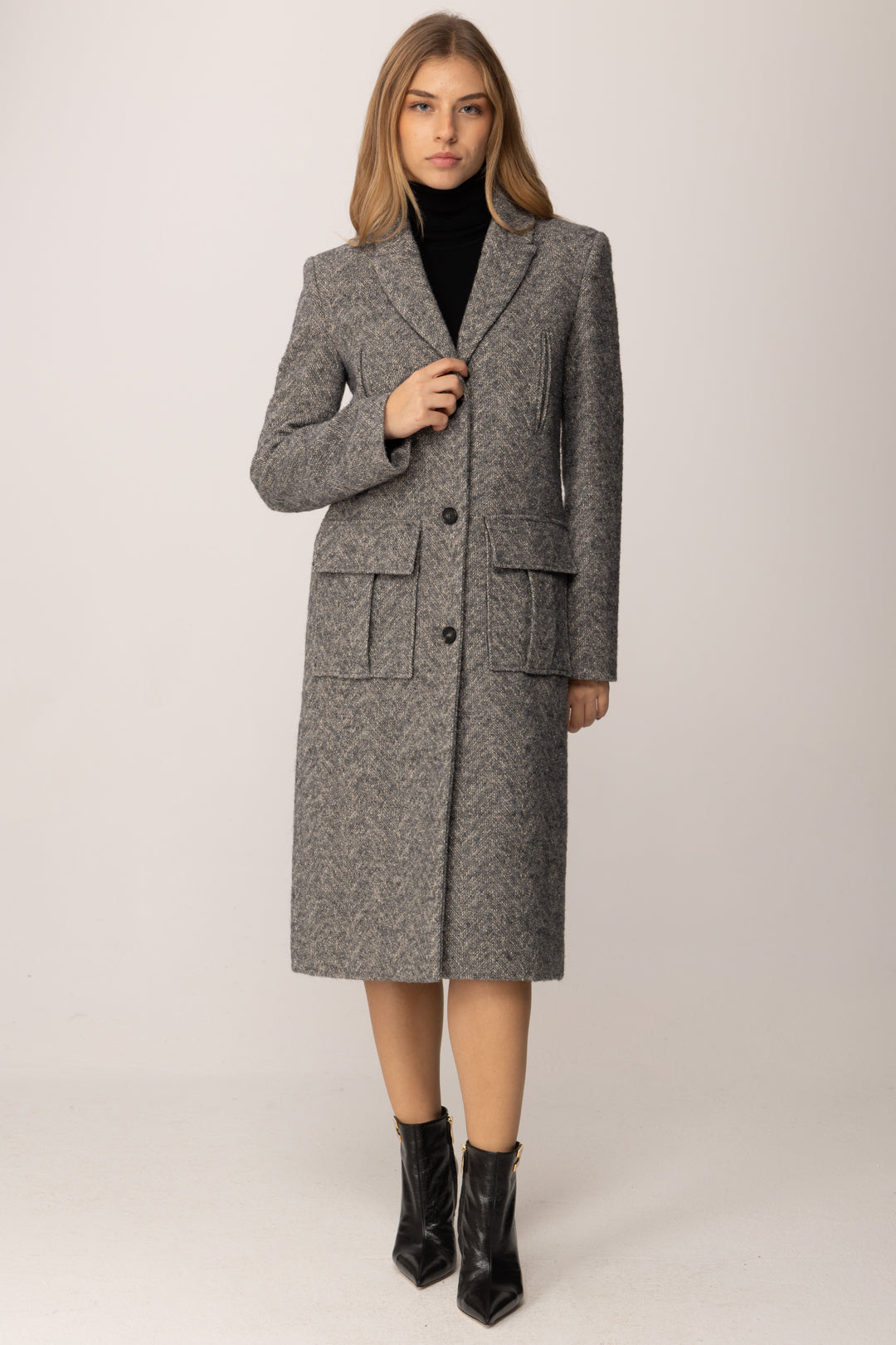 Patrizia Pepe Cappotto Monopetto con Tasconi 2O0215 A670 GRAY GREIGE