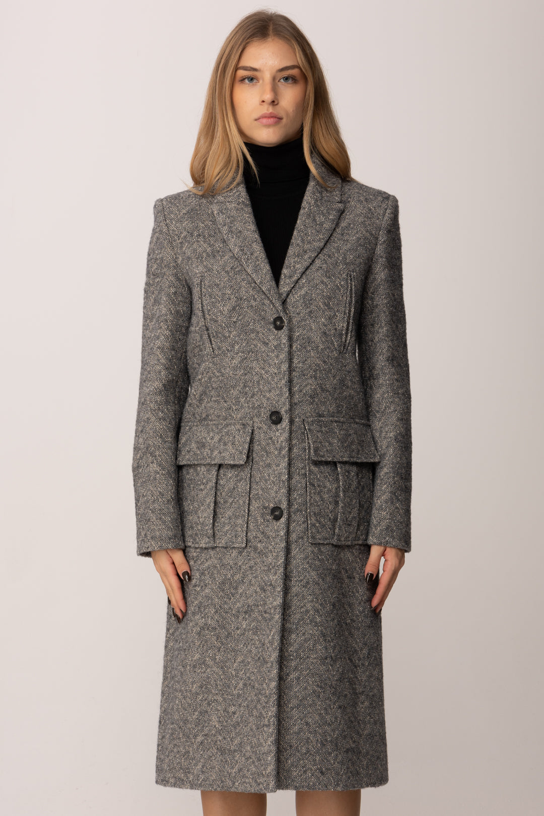 Patrizia Pepe Cappotto Monopetto con Tasconi 2O0215 A670 GRAY GREIGE