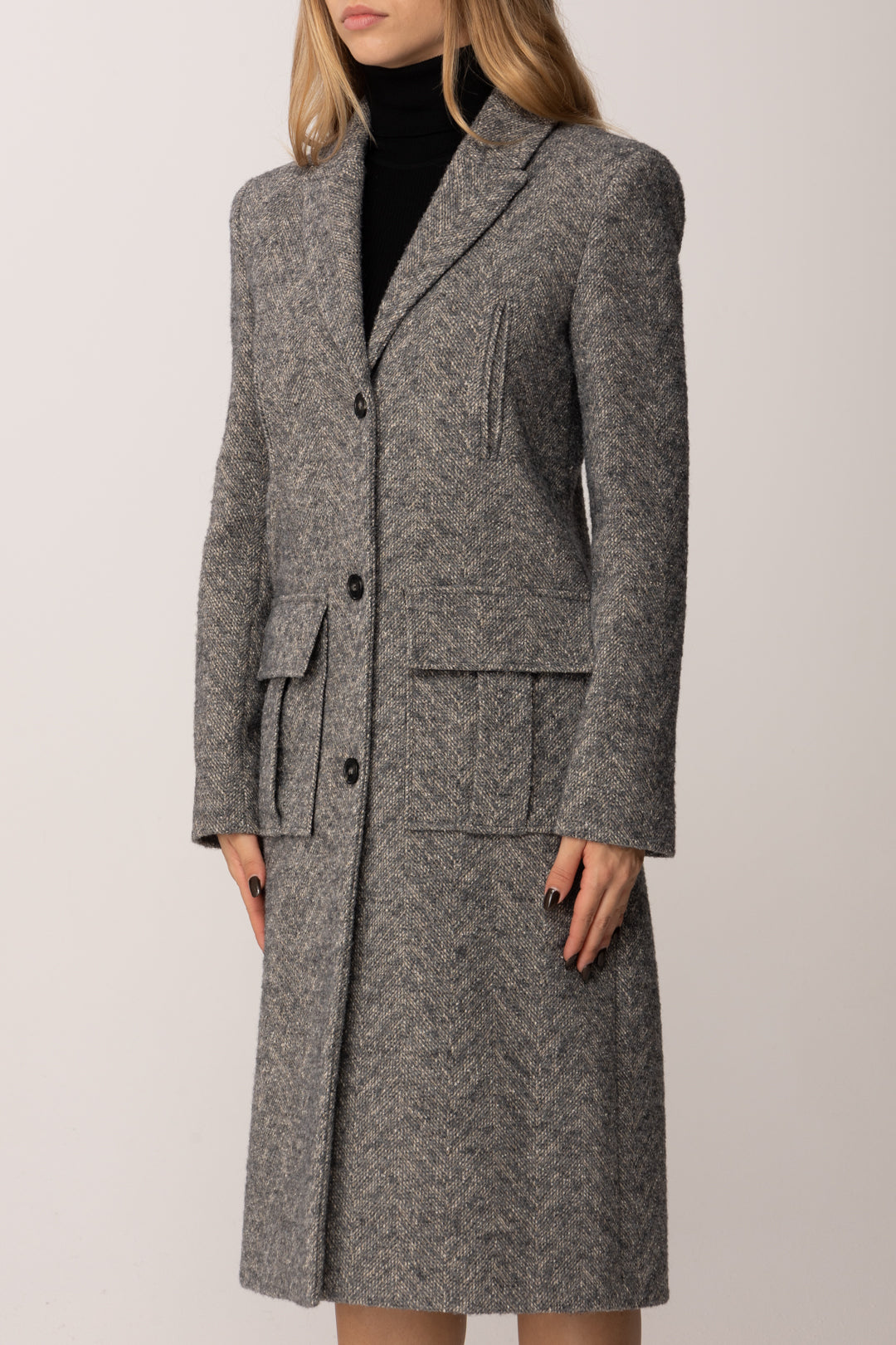 Patrizia Pepe Cappotto Monopetto con Tasconi 2O0215 A670 GRAY GREIGE