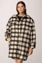 Replay Cappotto Stampa Check In Misto Lana W7916 .000.52804 BLACK/SAND/WINTER WHITE