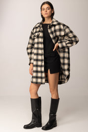 Replay Cappotto Stampa Check In Misto Lana W7916 .000.52804 BLACK/SAND/WINTER WHITE