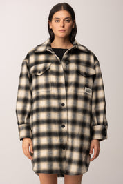 Replay Cappotto Stampa Check In Misto Lana W7916 .000.52804 BLACK/SAND/WINTER WHITE