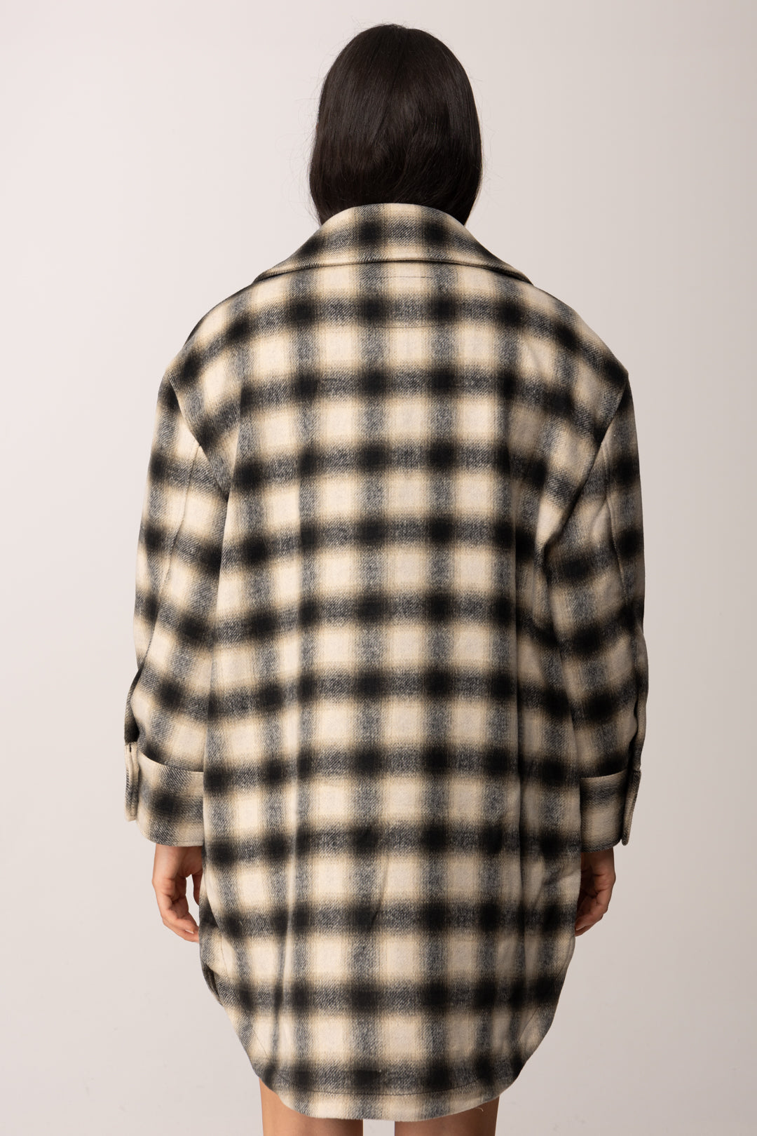 Replay Cappotto Stampa Check In Misto Lana W7916 .000.52804 BLACK/SAND/WINTER WHITE