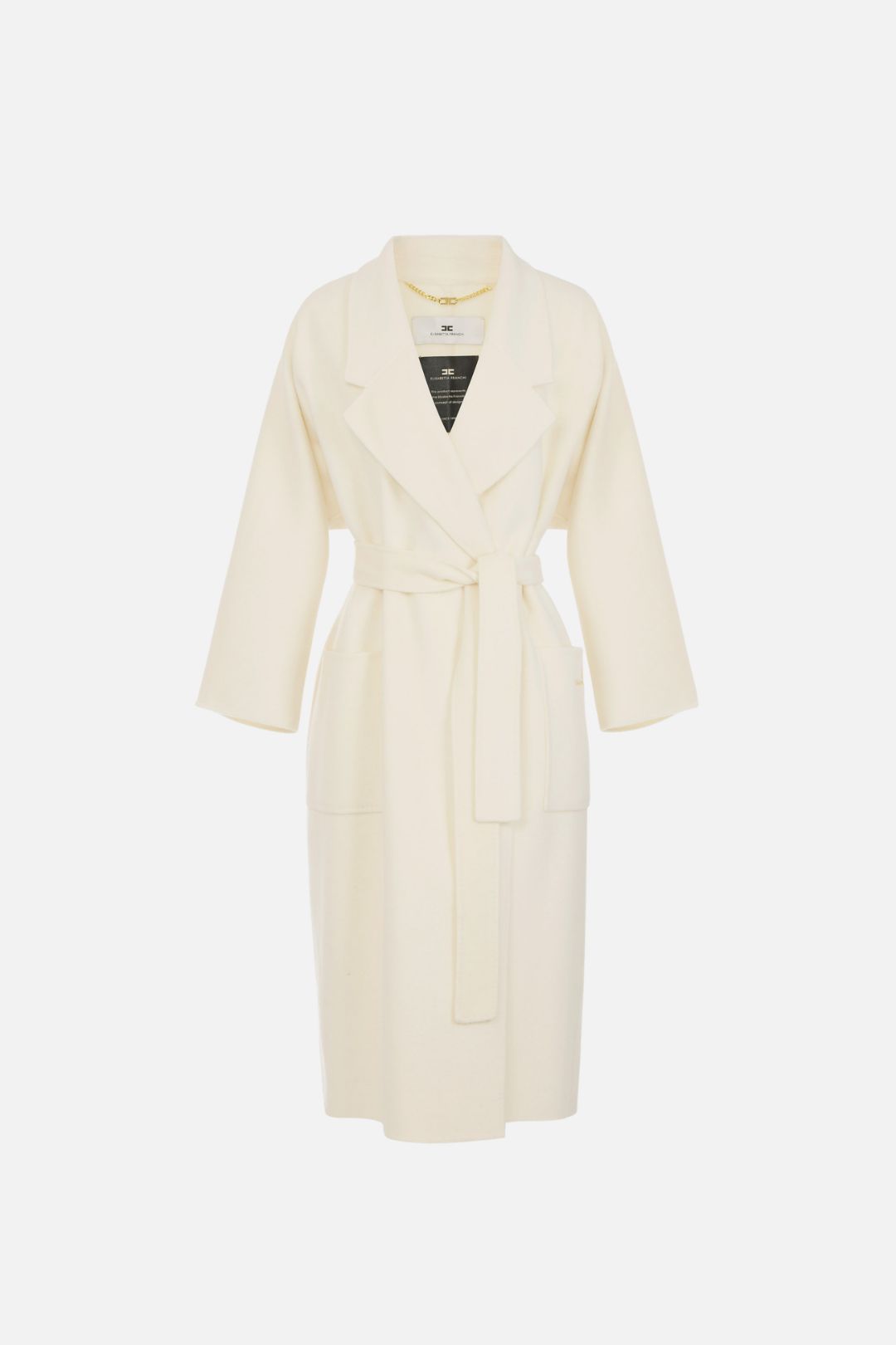 Elisabetta Franchi Cappotto a Vestaglia In Lana con Cintura CP01D66E2 BURRO