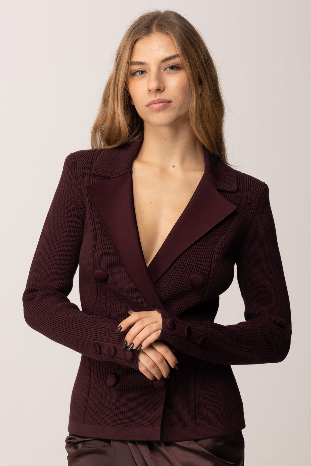 Elisabetta Franchi Cardigan Blazer Doppiopetto con Dettagli Lucidi MERLOT MK47S57E2