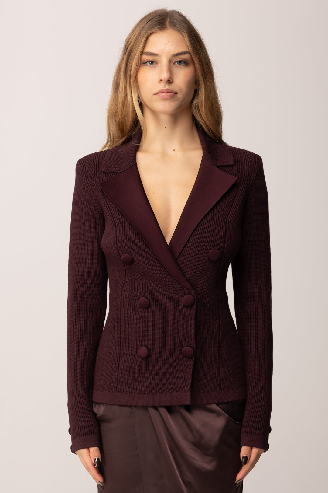 Elisabetta Franchi Cardigan Blazer Doppiopetto con Dettagli Lucidi MERLOT MK47S57E2