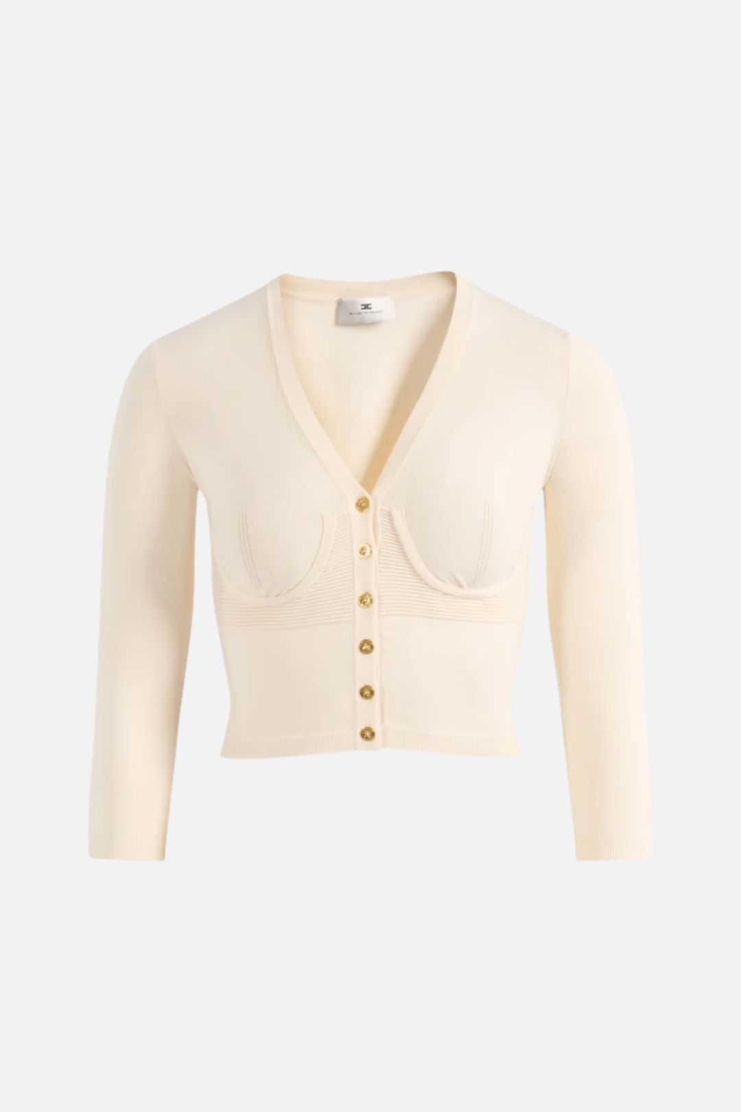 Elisabetta Franchi Cardigan Bustier In Maglia con Bottoni Logo MK24S67E2 BURRO