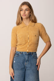 Elisabetta Franchi Cardigan Crop Effetto Pelliccetta MK53T57E2 HONEY