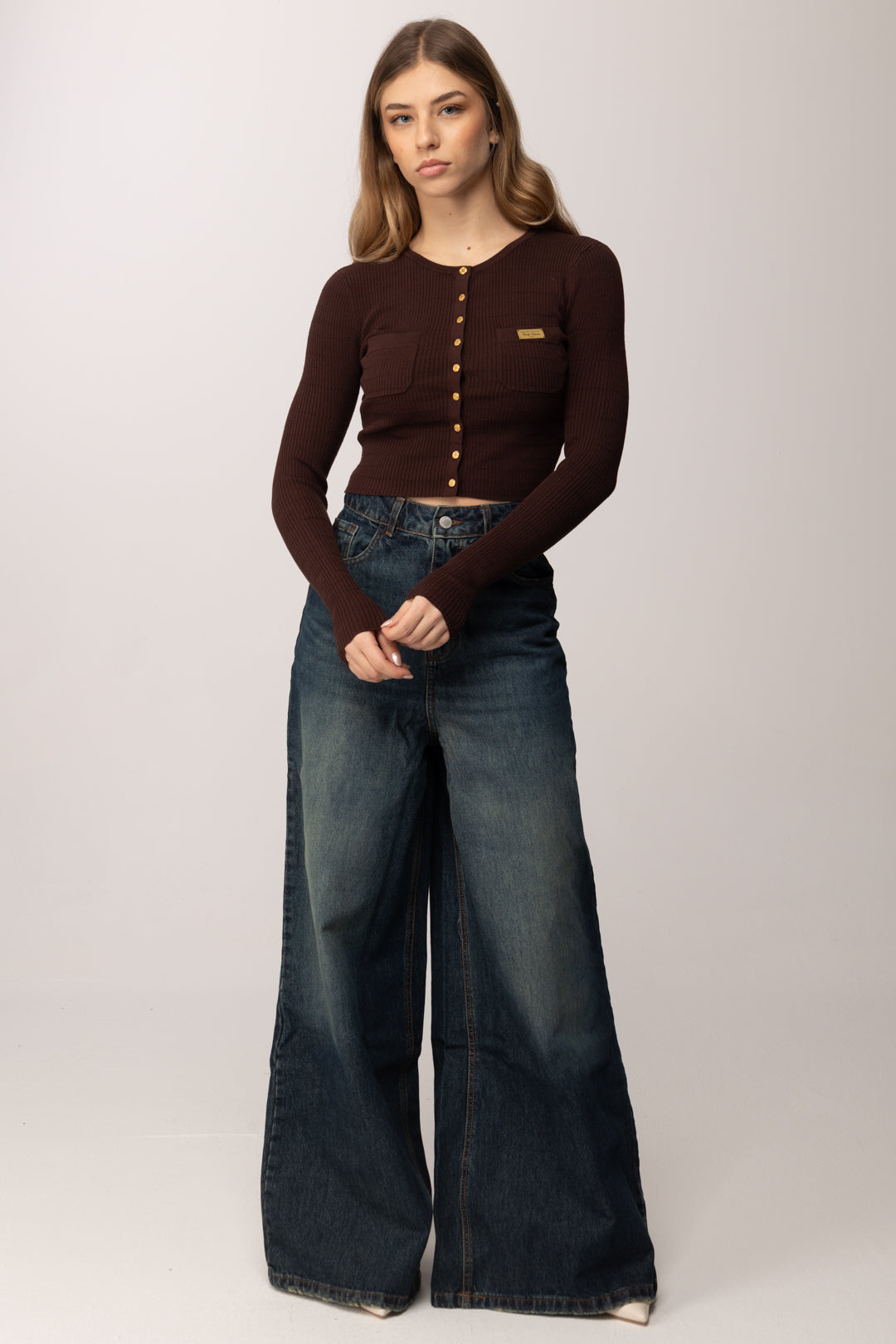 Elisabetta Franchi Cardigan Crop In Maglia a Micro-trecce MK88B61E2 CACAO