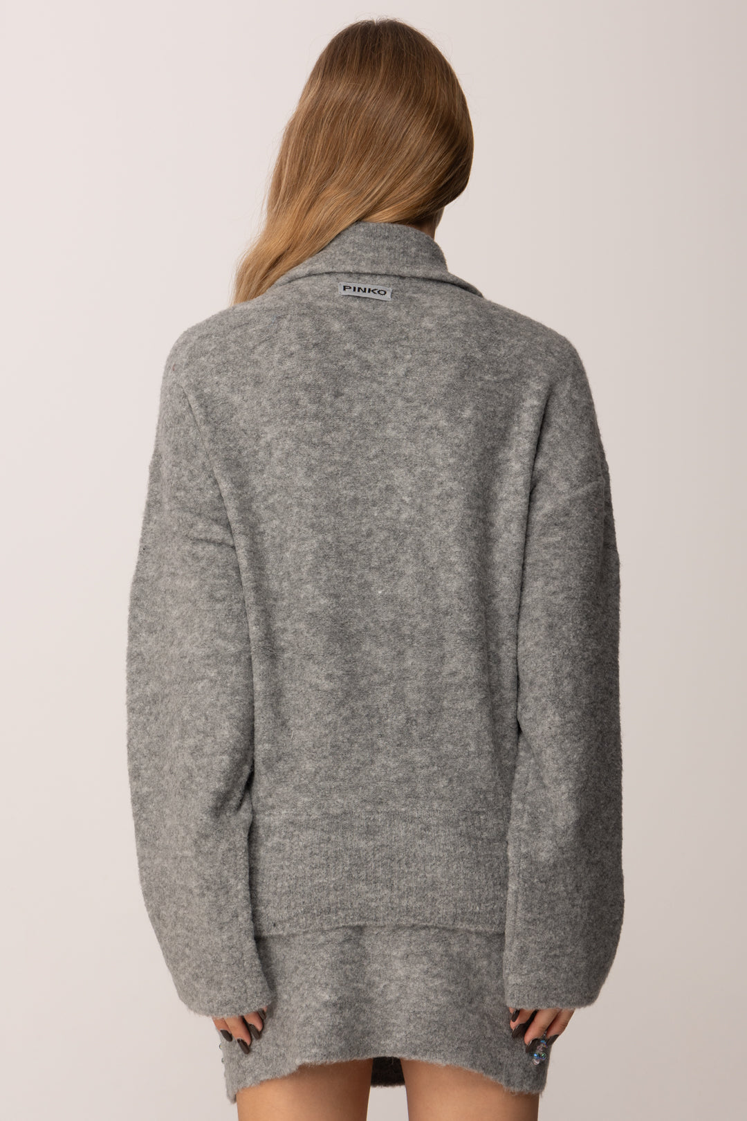Pinko Cardigan Full Zip con Castoni e Tasche GRIGIO-MONUMENTO GR.