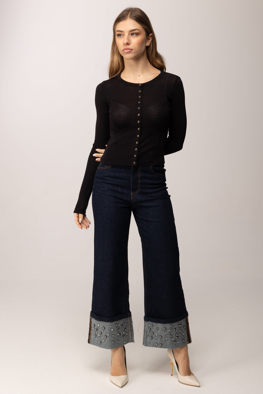 Elisabetta Franchi Cardigan In Jersey Leggero con Logo Ricamato MD95B61E2 NERO