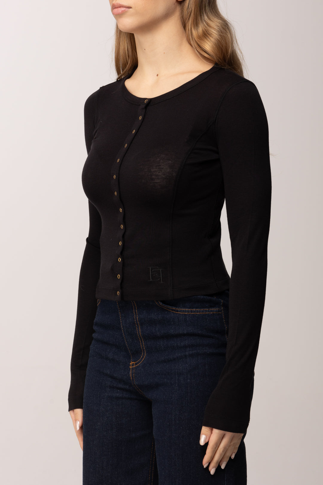 Elisabetta Franchi Cardigan In Jersey Leggero con Logo Ricamato MD95B61E2 NERO