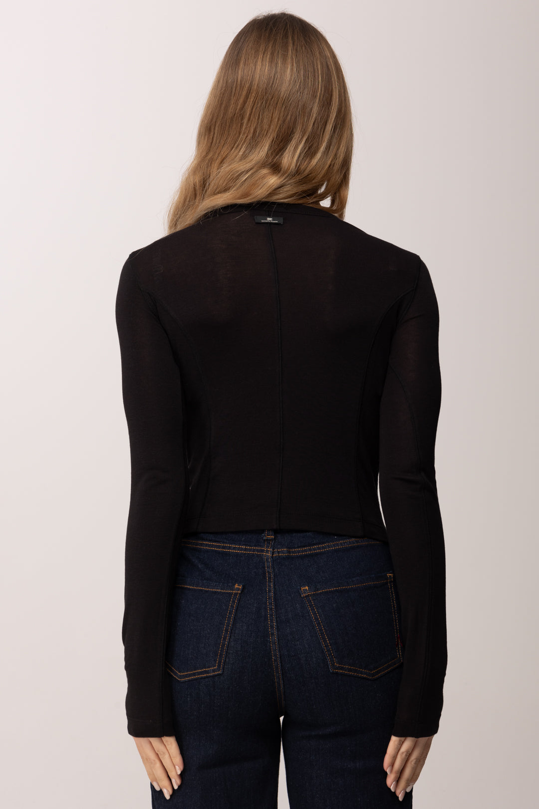 Elisabetta Franchi Cardigan In Jersey Leggero con Logo Ricamato MD95B61E2 NERO