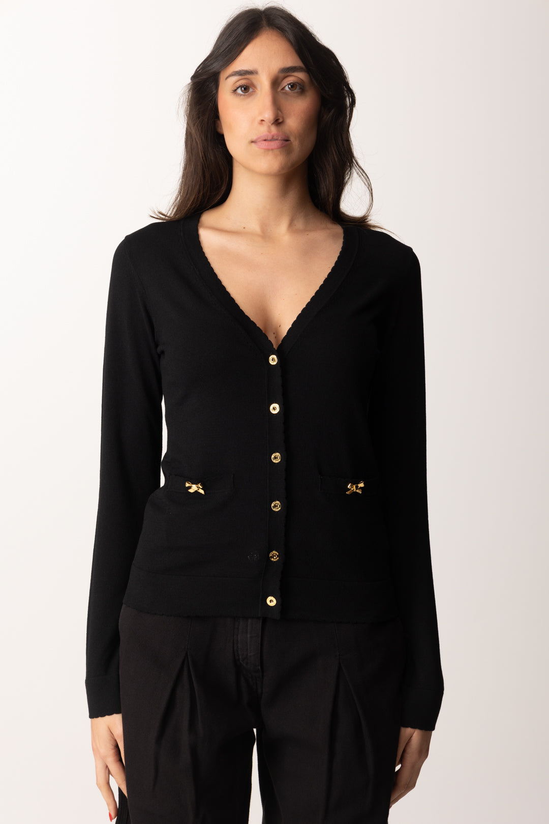 Knitted Cardigan with Jewel Bows