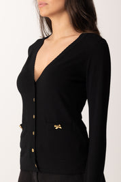 Elisabetta Franchi Cardigan In Maglia con Fiocchi Gioiello MK84T52E2 NERO