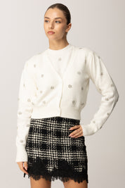 Twin-set Cardigan In Misto Angora con Ricamo a Cristalli 252TT3180 NEVE