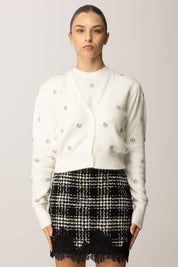 Twin-set Cardigan In Misto Angora con Ricamo a Cristalli 252TT3180 NEVE