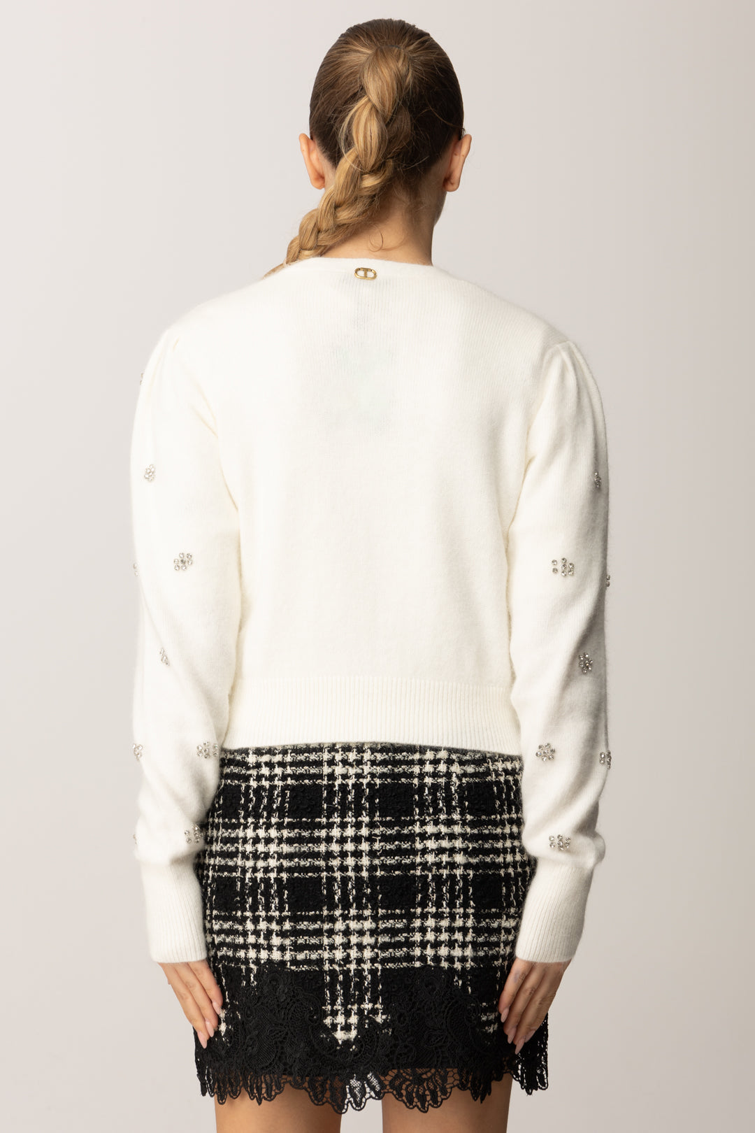 Twin-set Cardigan In Misto Angora con Ricamo a Cristalli 252TT3180 NEVE