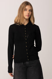 Elisabetta Franchi Cardigan In Misto Lana con Colletto Polo MK36S57E2 NERO