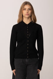 Elisabetta Franchi Cardigan In Misto Lana con Colletto Polo MK36S57E2 NERO