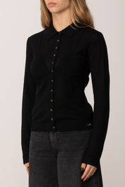 Elisabetta Franchi Cardigan In Misto Lana con Colletto Polo MK36S57E2 NERO