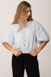 Elisabetta Franchi Cardigan In Voile con Maniche a Sbuffo MK39S57E2 STARLIGHT