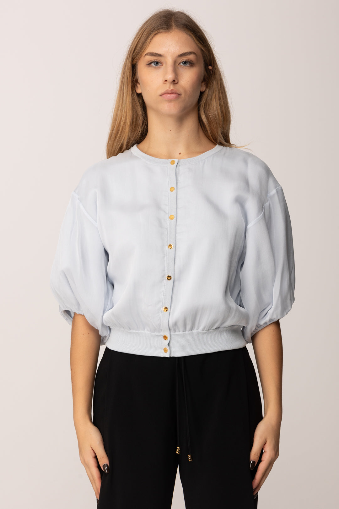 Elisabetta Franchi Cardigan In Voile con Maniche a Sbuffo MK39S57E2 STARLIGHT