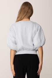 Elisabetta Franchi Cardigan In Voile con Maniche a Sbuffo MK39S57E2 STARLIGHT