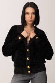 Elisabetta Franchi Cardigan Over Bouclé con Bottoni Gioiello NERO MK44S57E2