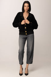 Elisabetta Franchi Cardigan Over Bouclé con Bottoni Gioiello NERO MK44S57E2